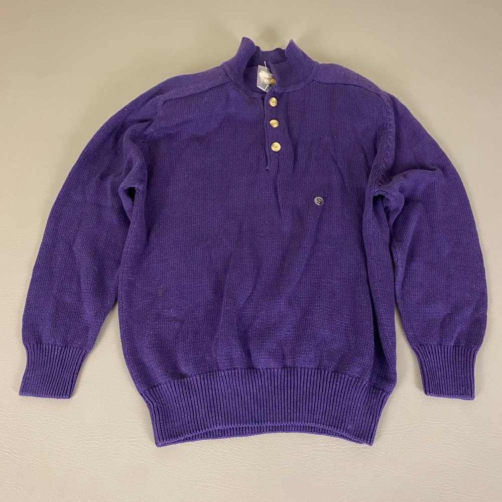 Vintage Michelle Stuart Sweater Women's Small Purple Gold Button‎ Mock Neck New*